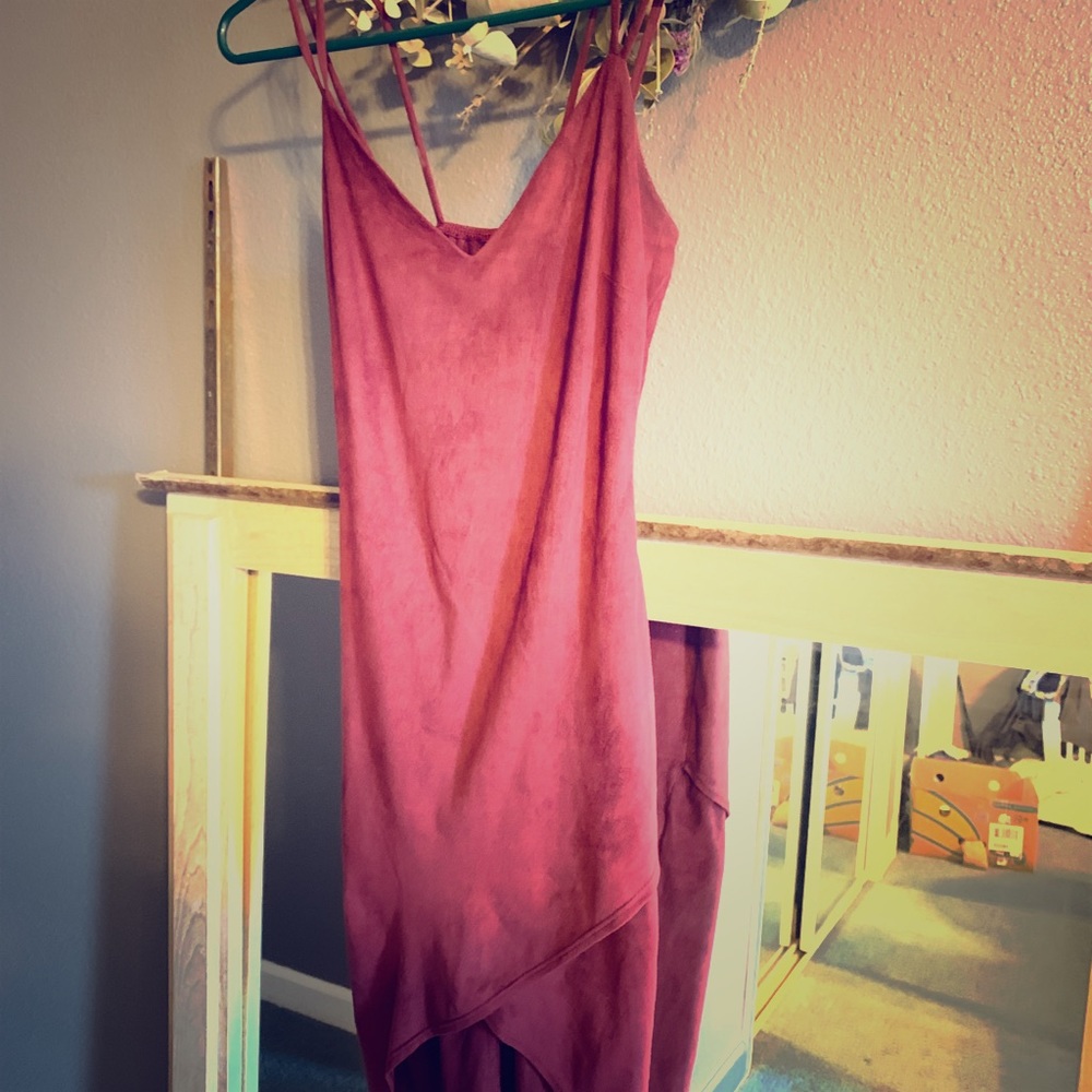 Red crushed velvet dress